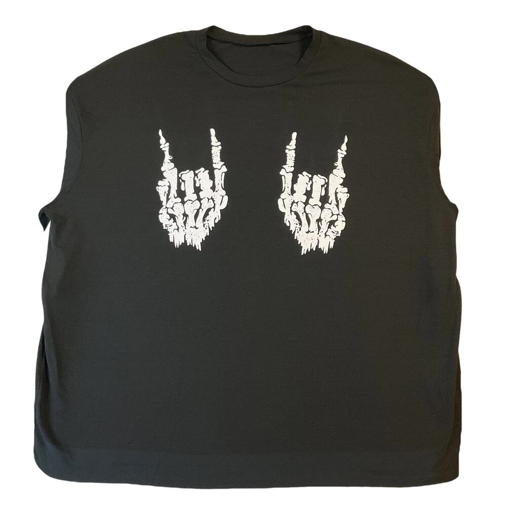 SHEIN Women T-Shirt L Black Graphic Print Crew Neck Pullover Fits Like Size XL